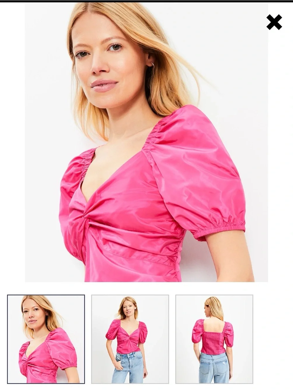 LOFT Fuchsia Twist-Front Puff Sleeve Blouse